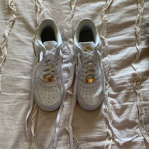White Air Force 1’s w/ gold accents